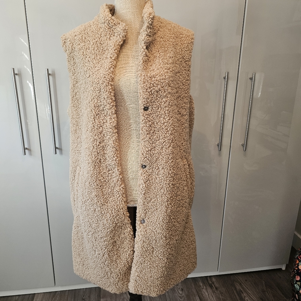 Noisy May Beige Sherpa Teddy Long Vest Jacket